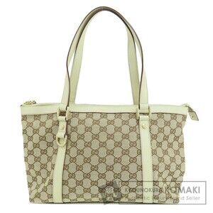 Gucci Abbey GG Canvas Tote Bag beige monogram white leather